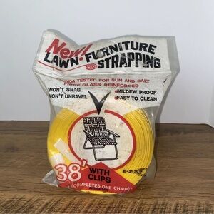 Vintage Moczik Lawn Chair Furniture Webbing 38' With Clips Yellow And White NOS